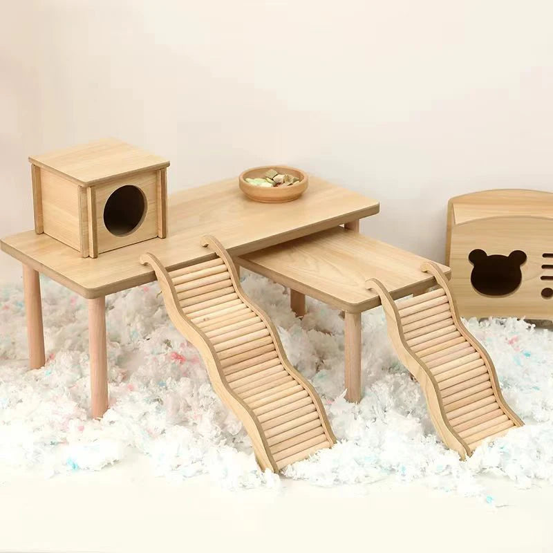 Smooth Hamster Hideaway Wooden Hamster House with Climbing Ladder Small