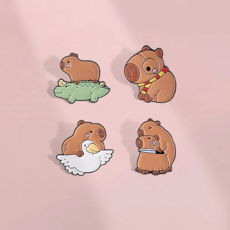 Cute Animal Capybara Enamel Pins Cartoon Partridge Crocodile Magic Scarf Cavy Lapel Badges Backpack Jewelry Gifts For Kids