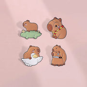Cute Animal Capybara Enamel Pins Cartoon Partridge Crocodile Magic Scarf Cavy Lapel Badges Backpack Jewelry Gifts For Kids