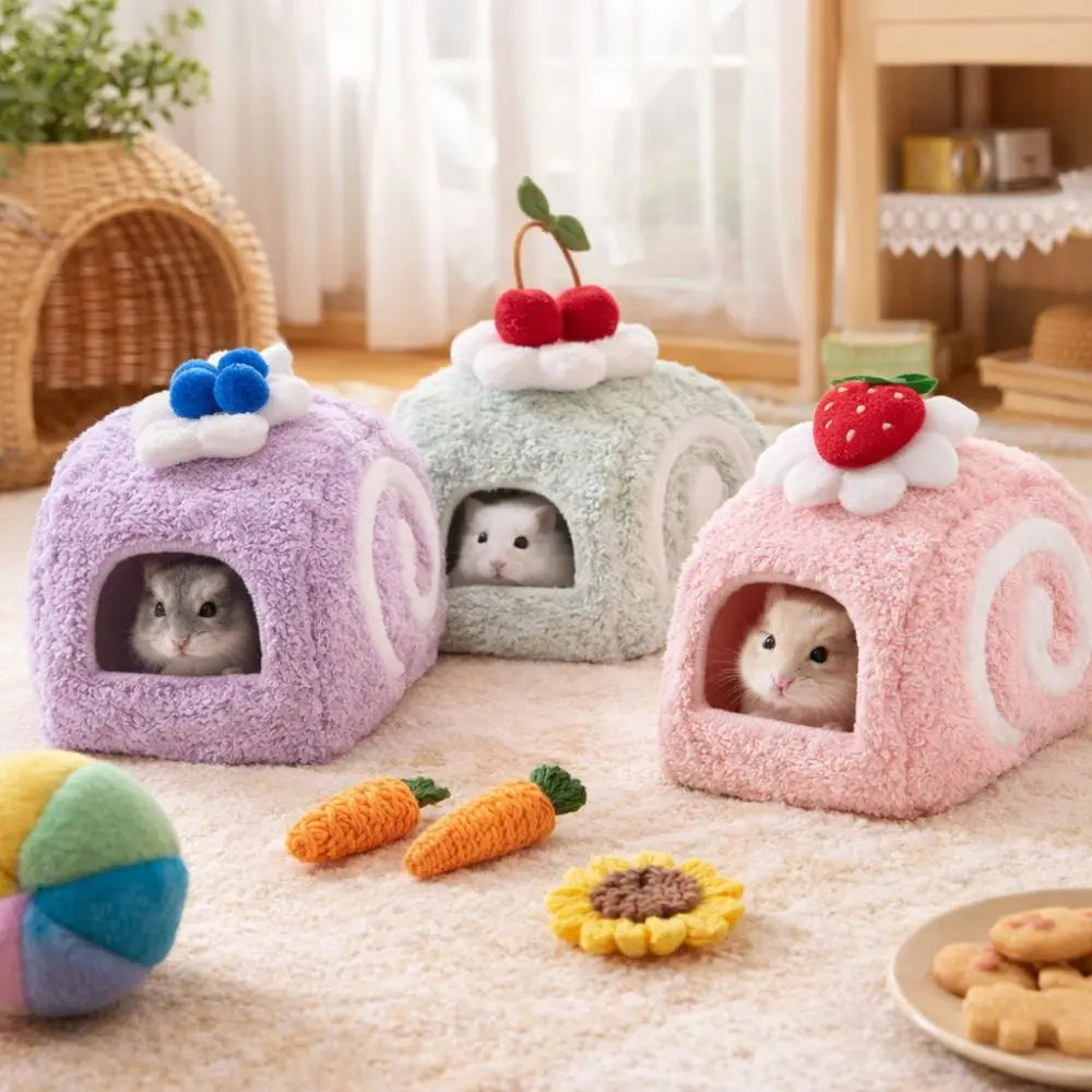 Pet Supplies Warm Hamster Cake Nest Cute Swiss Roll Shape Hamster Cage Soft Multi-Functional Pet Sleeping Bag Small Animal