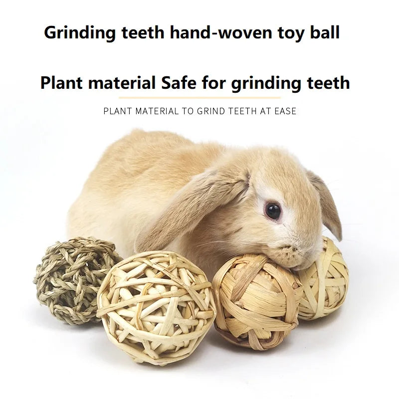 7cm Small Animal Chewing Braided Ball Natural Grass Pet Interactive Chew