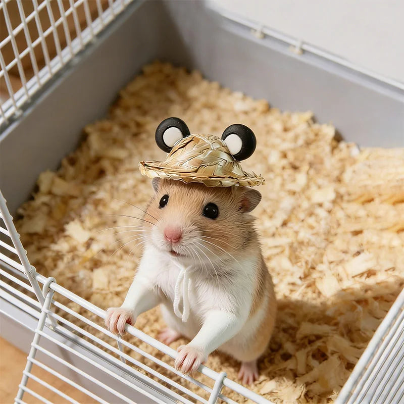 Cute Hamster Hat Small Pet Straw Hat Chipmunk Guinea Pig Hamster Decoration Accessories Adjustable Hamster Hat Small Pet Supplie