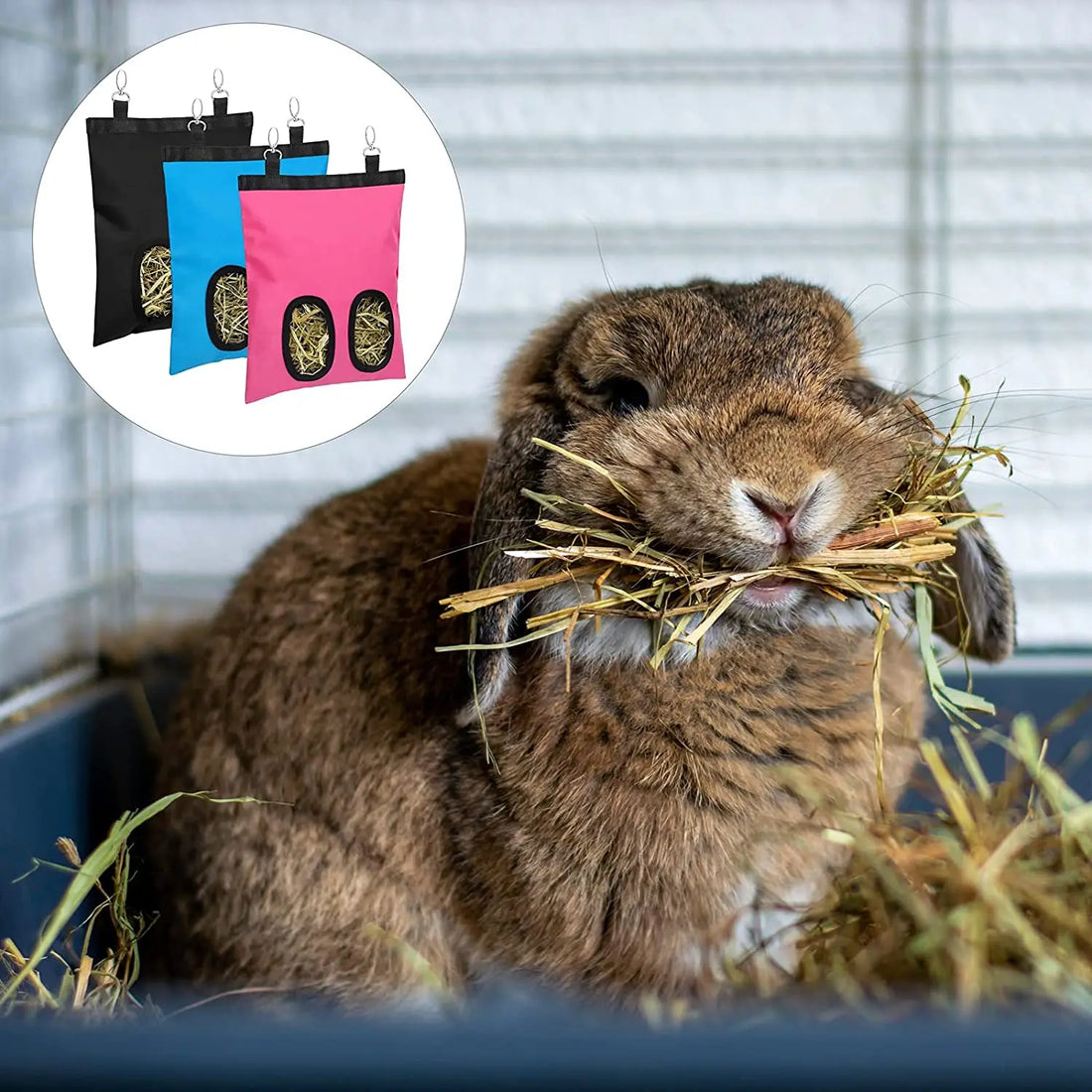 Hay Bag Hanging Pouch Feeder Holder Feeding Dispenser Container for Rabbit