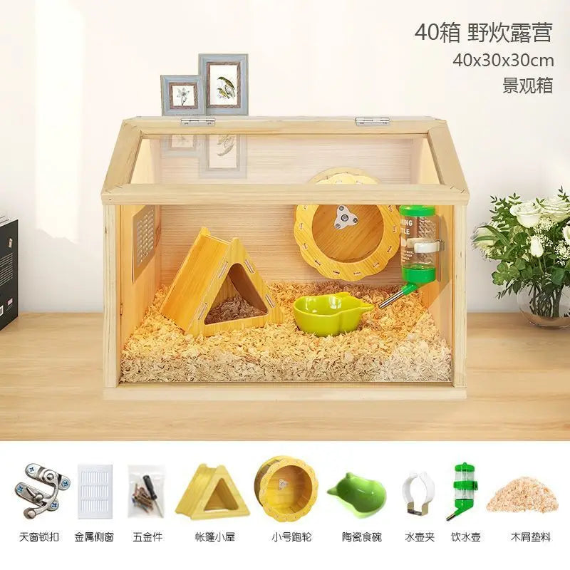 Hamster Cage Solid Wood Terrarium Supplies Nest Landscaping Special Golden Bear Super Large Luxury Villa Winter Incubator