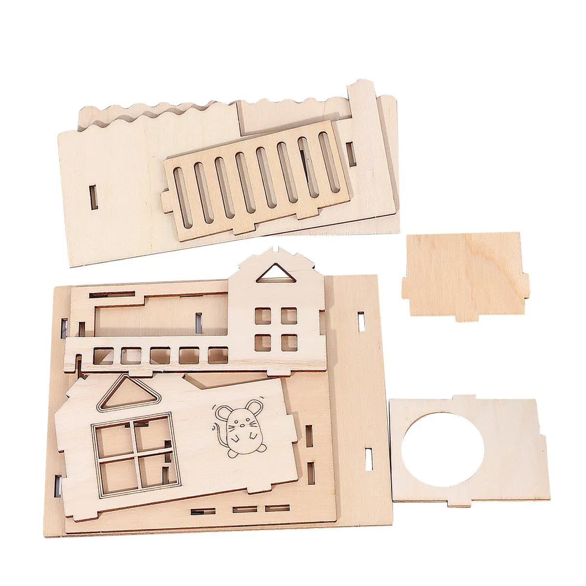 Wooden Cabin Hamster Natural Solid Wood Color DIY Painting Double Layer Villa for Hamsters Gerbils Rats with Ladder Board