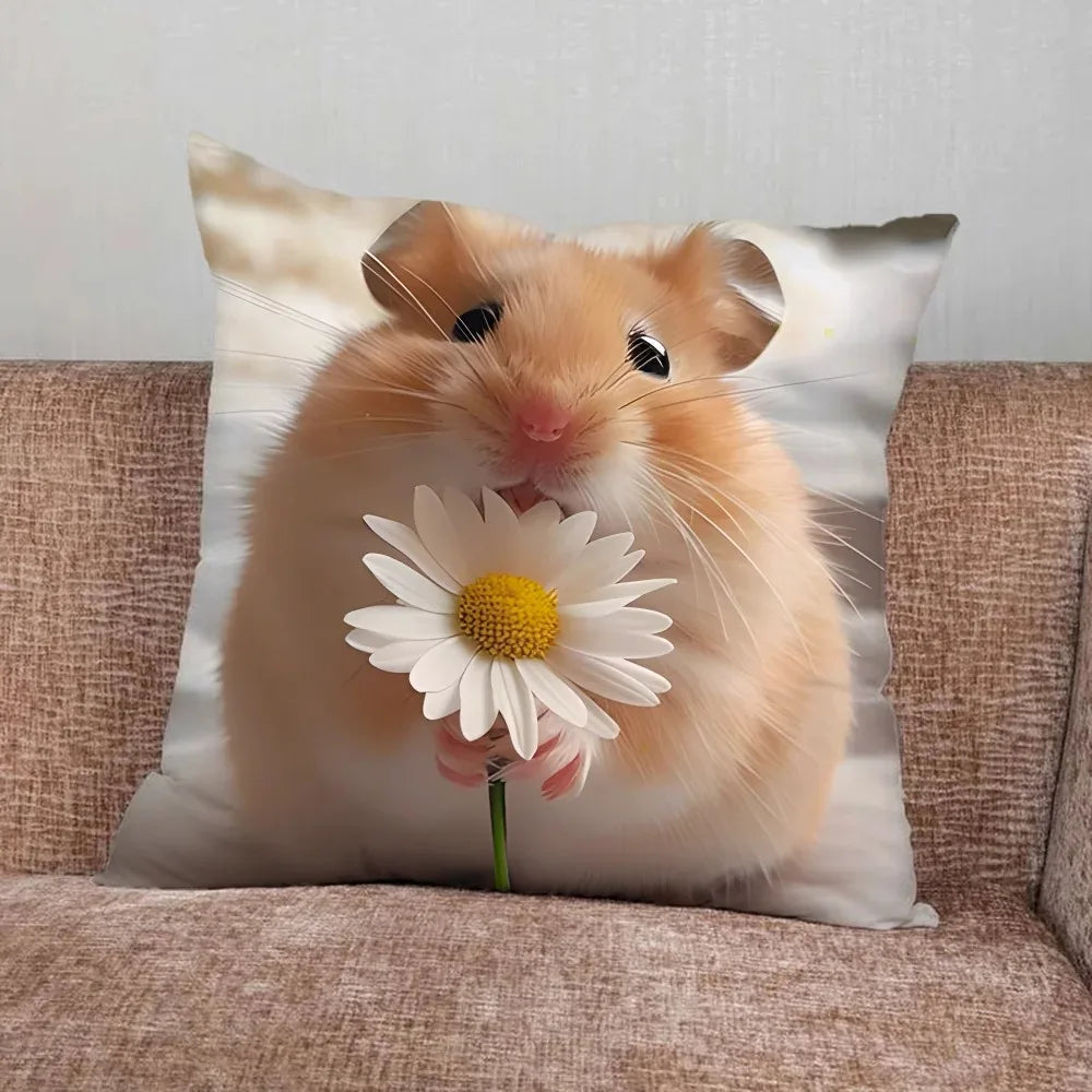 Home Decor Funny Sad Hamster Emoticon Pillowcase Suitable for Bedroom Car Office Living Room Sofa Cushion Cover