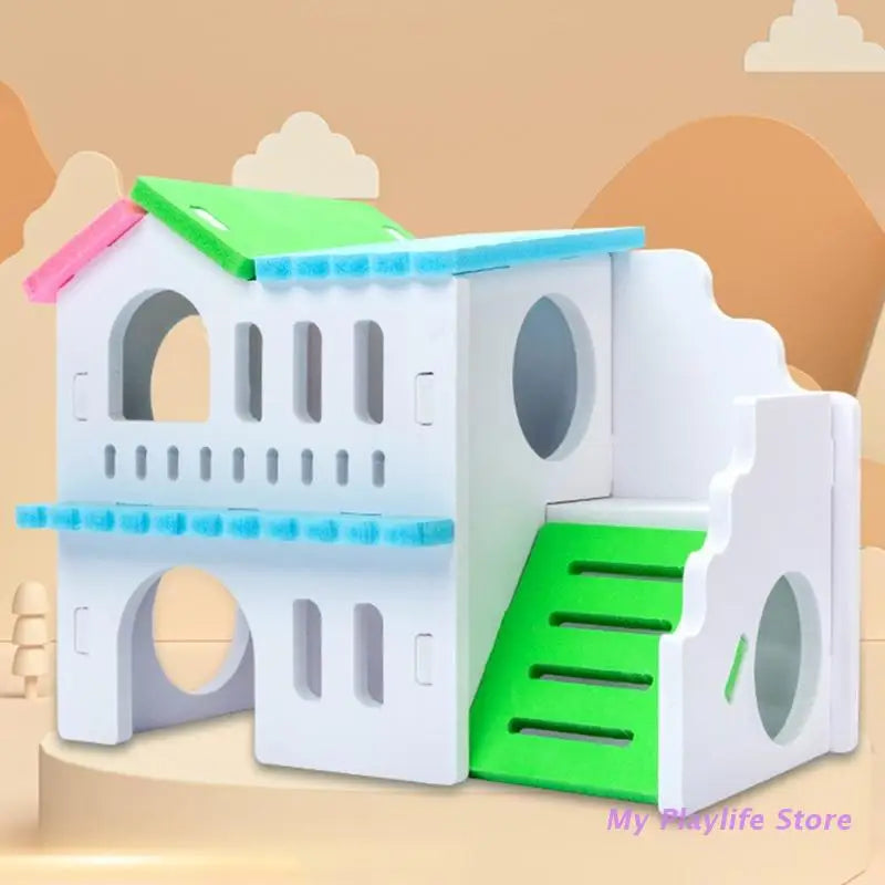 Hamster Wood House Hut Small Animal Rat Mouse Sleeping Nest Wooden Toy