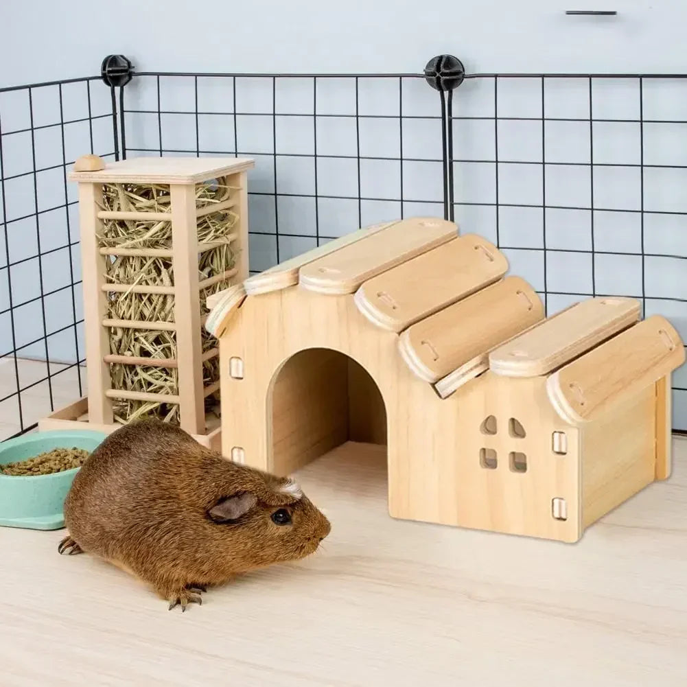 Wooden seesaw swing toy for hamster enrichment from Burrowly.