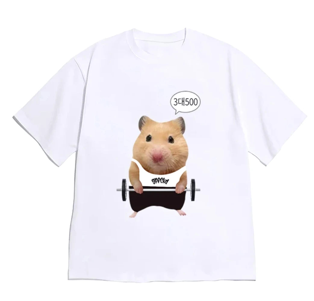 Kawaii Gym Hamster Graphic T-Shirt Top Cute Workout Animal Print Short Sleeve Aesthetic Tee for Girls Boys Women Versatile Y2k