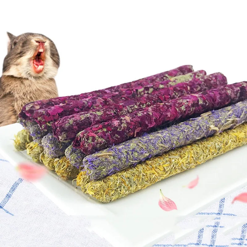 6PCS Hamsters Chew Sticks Rabbit Teeth Grinding Toys Mixed Natural Flower Chew Toys Treats For Rabbits Chinchilla Guinea Pig