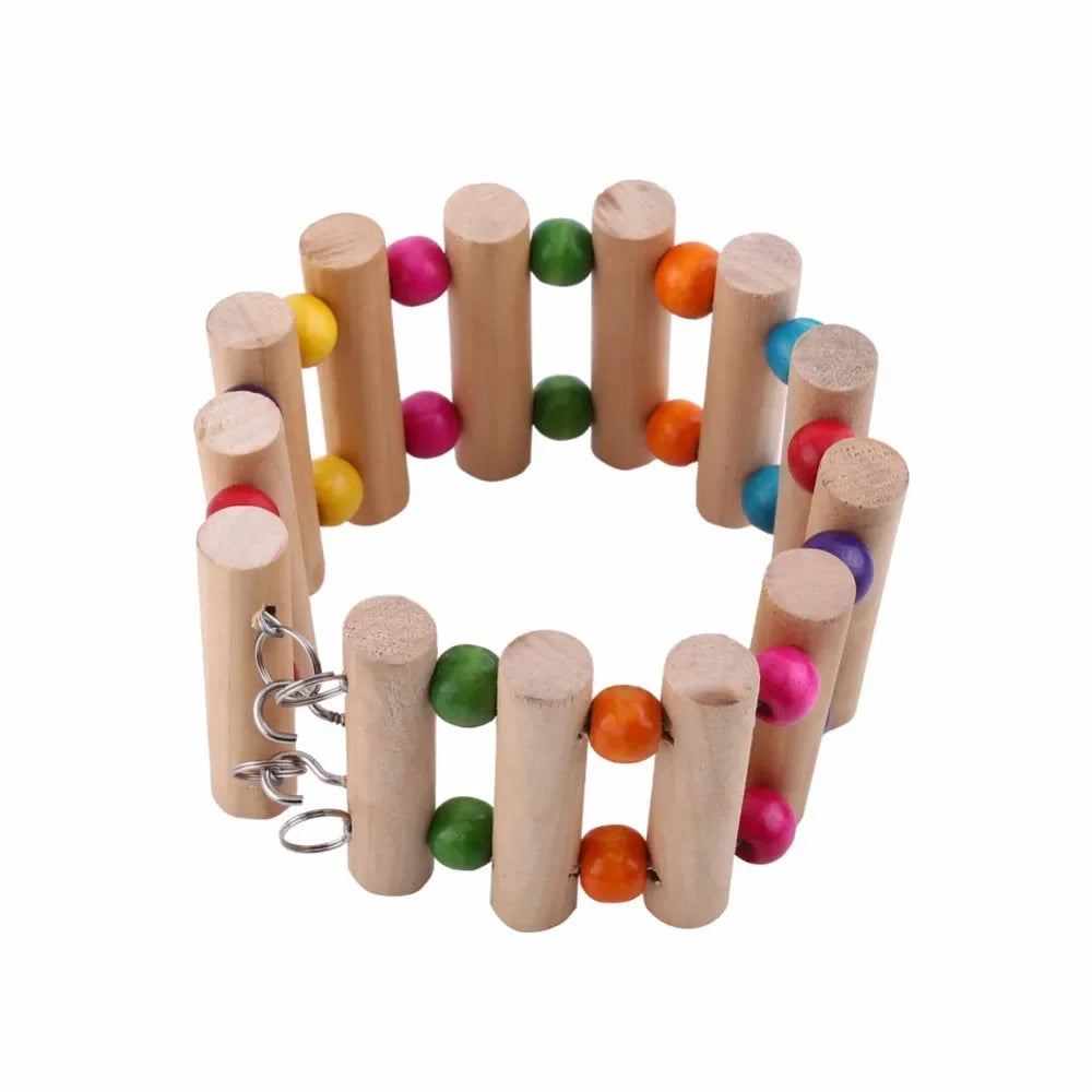 Wooden climbing stairs and seesaw toy for small pet enrichment from Burrowly.