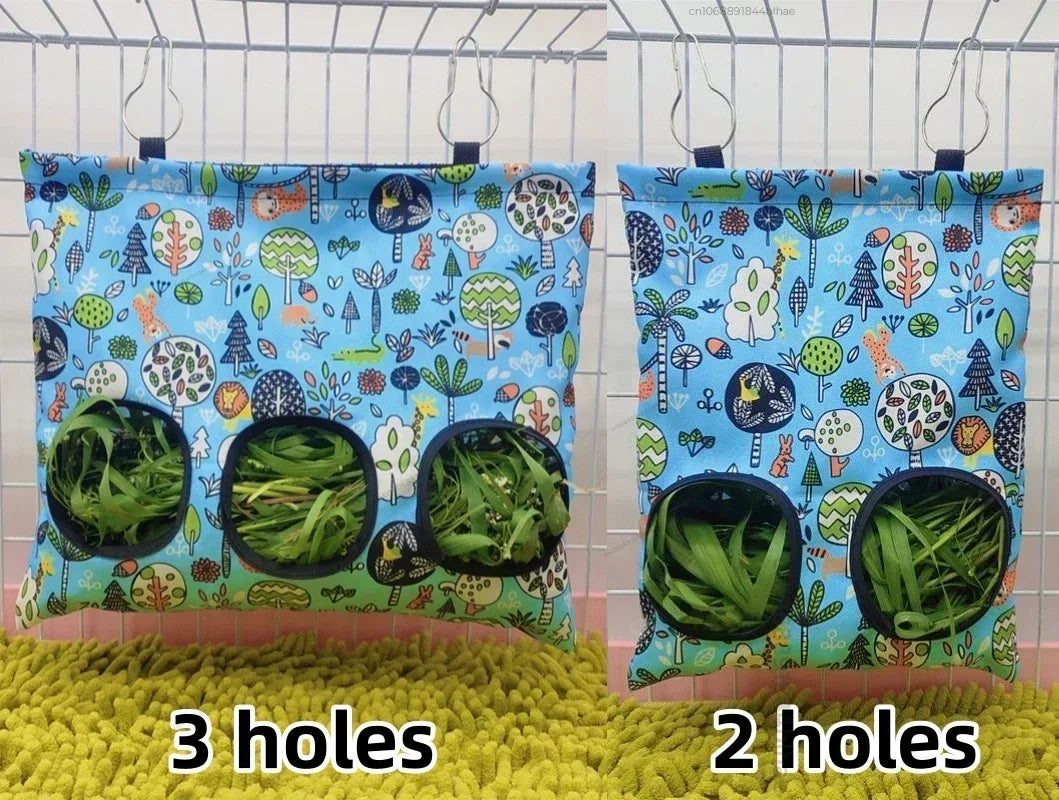 Hanging hay feeder bag for guinea pigs and rabbits from Burrowly.