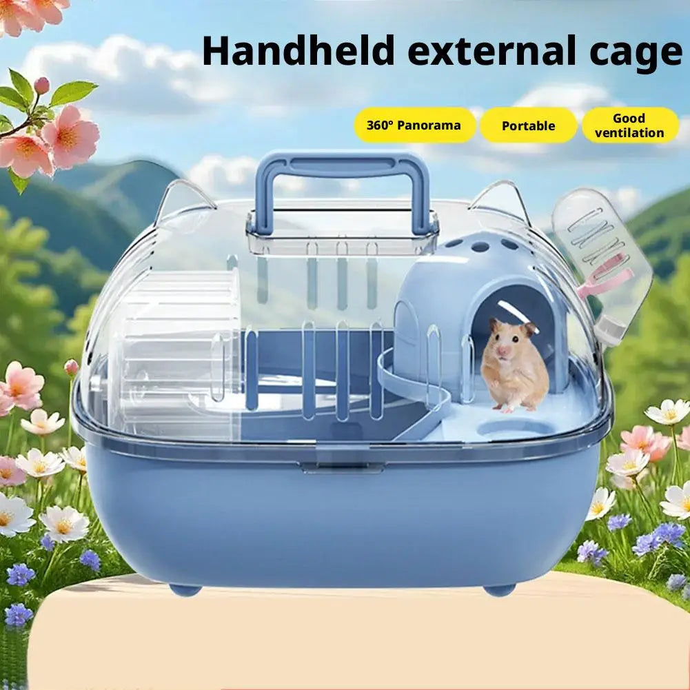 Portable Transparent Hamster Cage with Water Bottle - A Breathable Travel Carrier Suitable for Small Pets, Made of PP Material