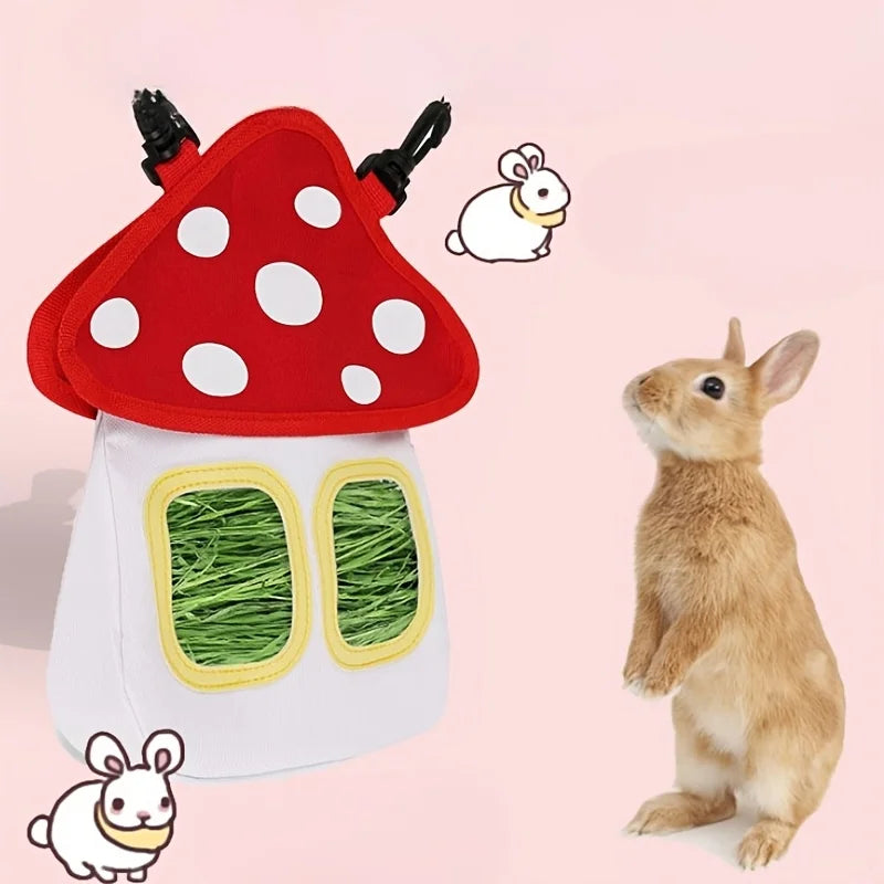 Mushroom Shaped Pet Hay Feeder Hanging Forage Bag for Rabbit Guinea Pig