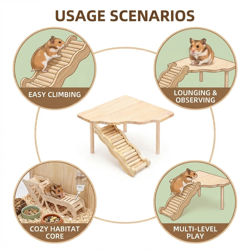 Wooden-hamster Cage with Two Level Platforms and Stairs Fan Shaped Design