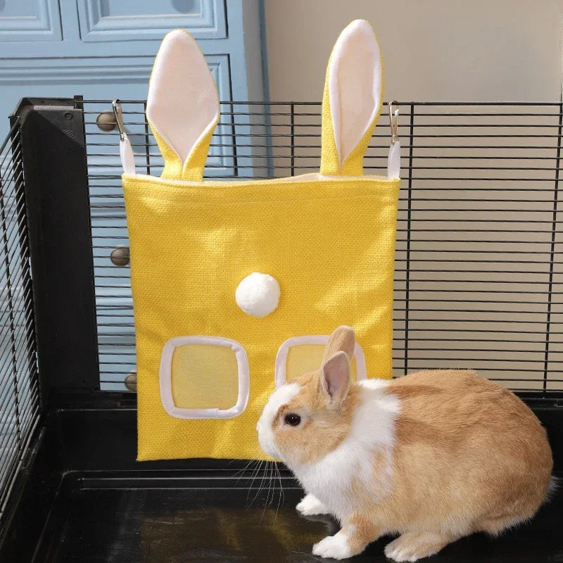 Rabbit Ear Hay Feeder Hanging Pouch Bunny Feeding Bag 2/3 Holes Storage