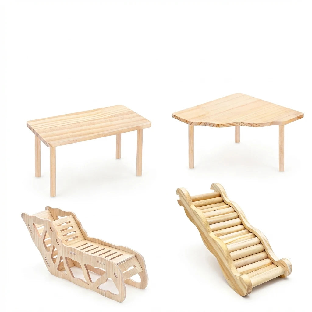 Wooden-hamster Cage with Two Level Platforms and Stairs Fan Shaped Design