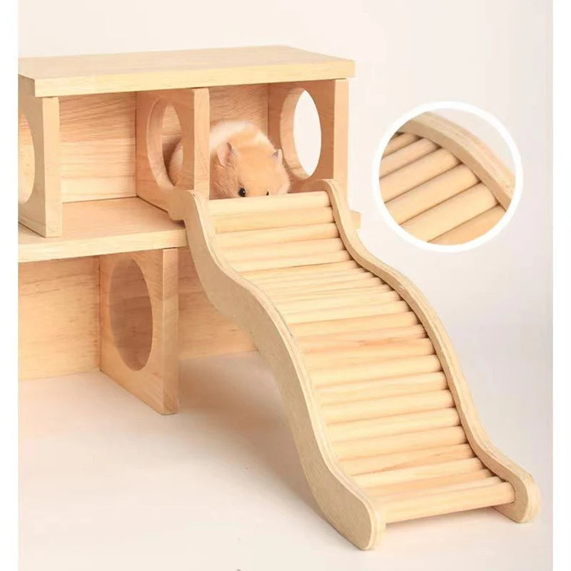 Smooth Hamster Hideaway Wooden Hamster House with Climbing Ladder Small