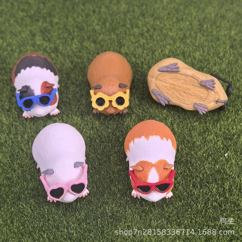 Cute Little Guinea Pig Wearing Sunglasses Blind Box Toys Miniature Kawaii Sunglasses Cavy Doll Model Toys Collect Ornaments