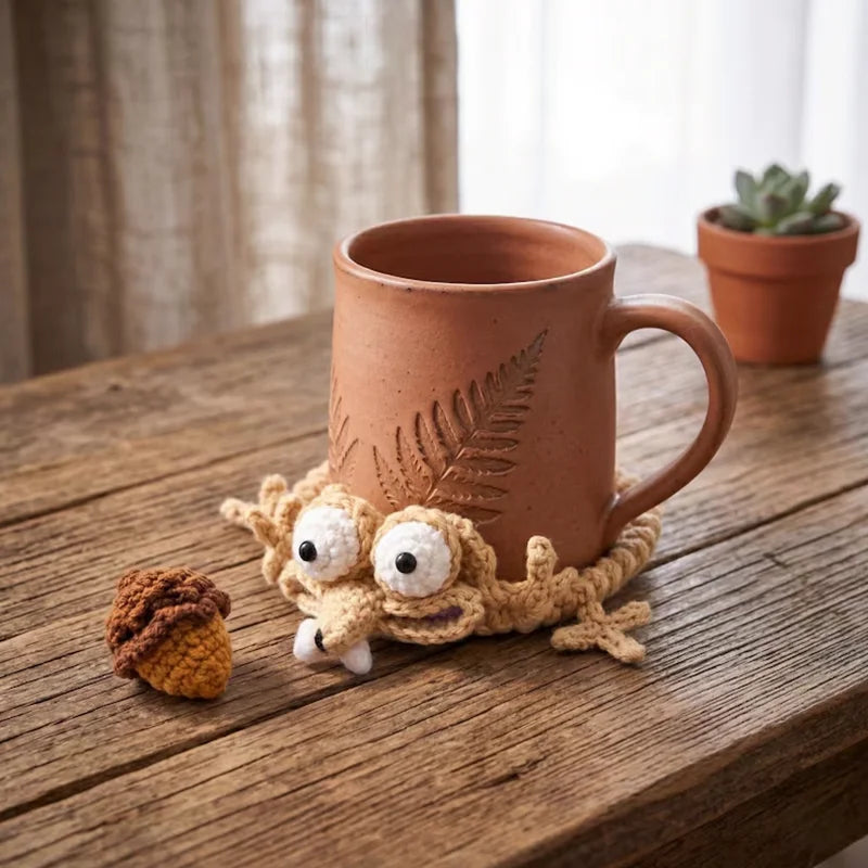 Cute Knitted Squirrel Coasters Funny Handwoven Squirrel Shaped Mug Mats Absorbent Desk Accessories for Coffee Tea Cup Home Decor