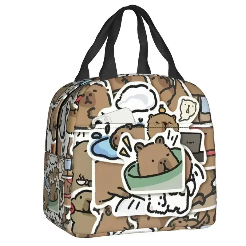 Cute Giant Cavy Capybara Collage Lunch Bag Leakproof Thermal Cooler Insulated Lunch Box For Women Kids Picnic Food Tote Bags