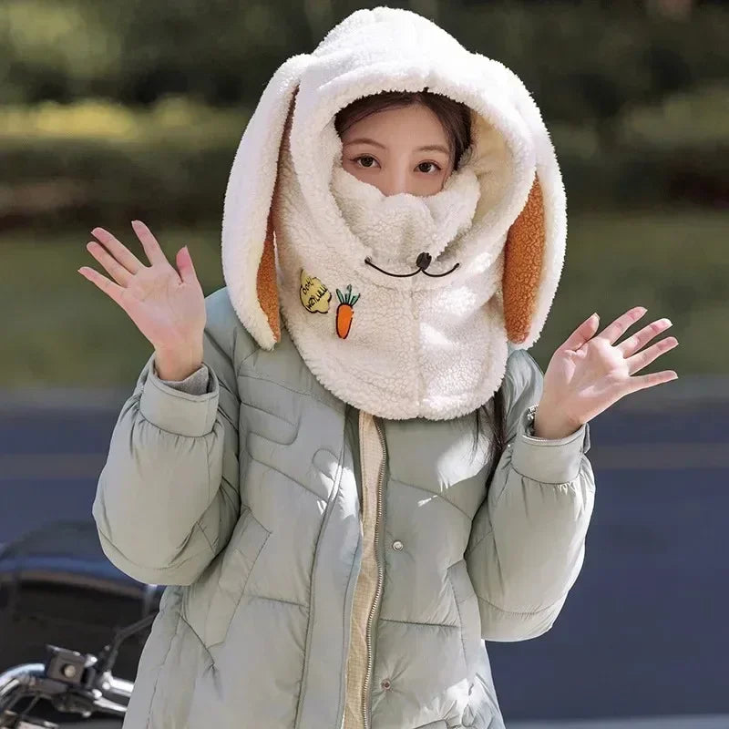 Winter Warm Ski Helmet Cover Comfortable Soft Fleece Skiing Head Warmer Cartoon Cute Rabbit Ear Decorative Helmet Cover Hat