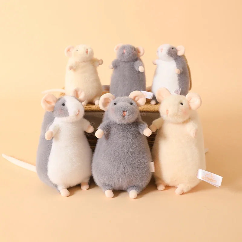 Cute Mouse Plush Toy Soft Furry Grey Pet Fancy Rat Stuffed Animal Doll Kawaii Mouse Plushie Bag Charm Home Decor Birthday Gift