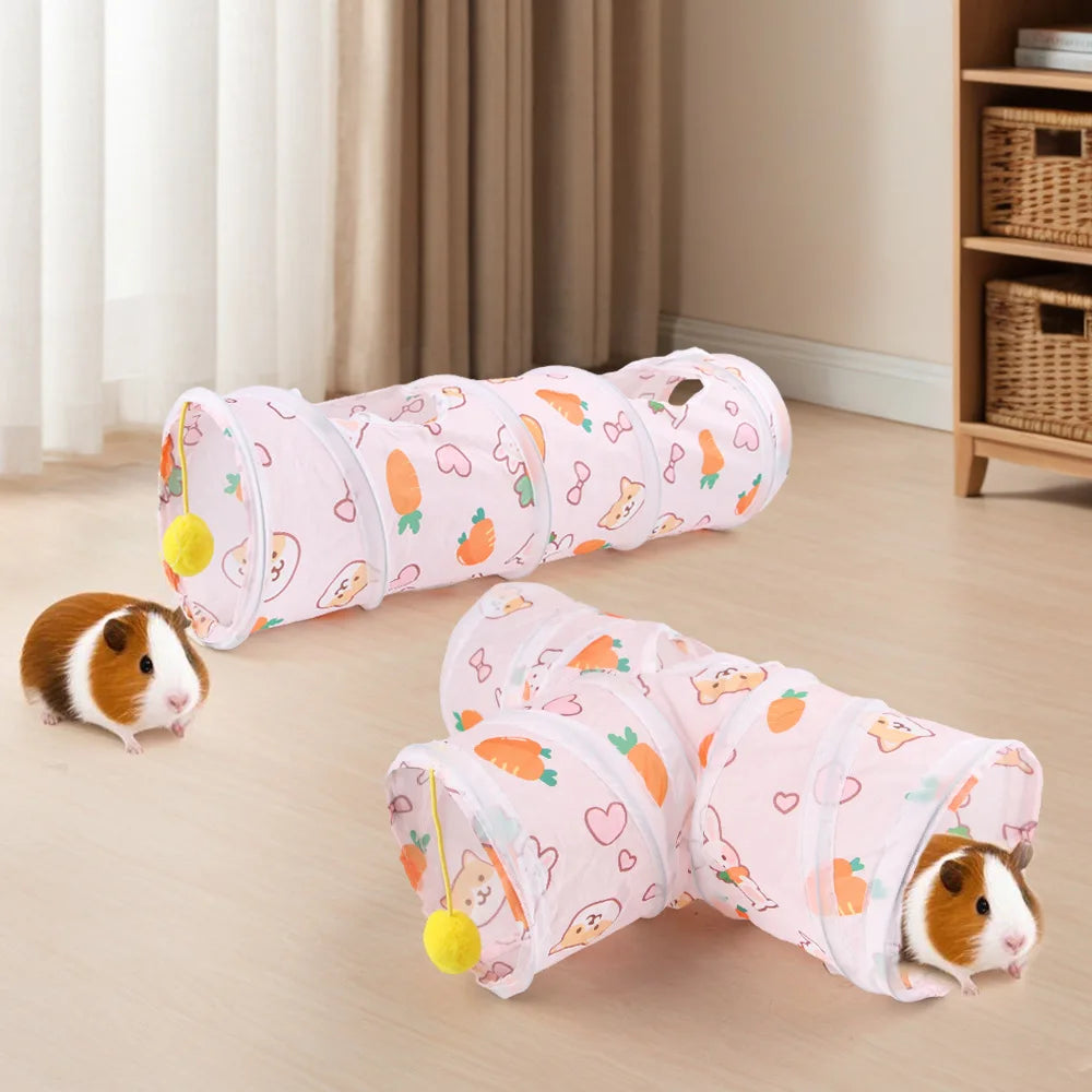 Carrot foldable tunnel hideout for hamsters and small pets from Burrowly.
