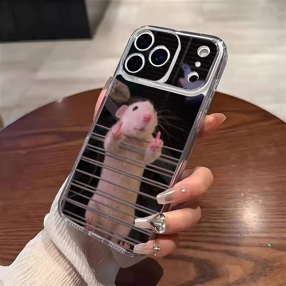Cute Mouse Rat Hamster  Phone Case For iPhone 17 16 15 14 13 12 11 Mini Pro Max Plus Transparent Cover
