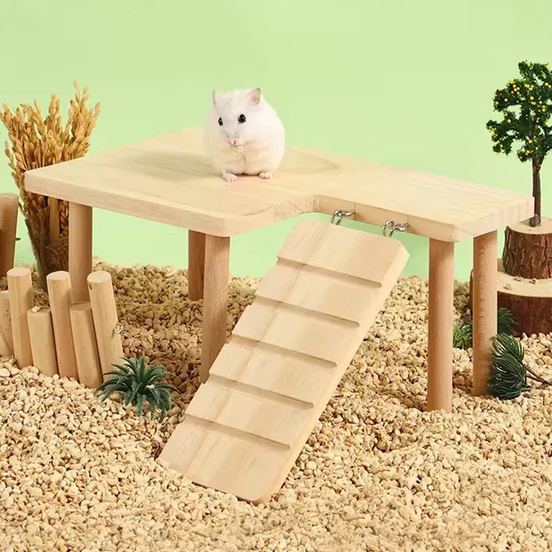Wooden ladder platform for hamster cage enrichment from Burrowly.