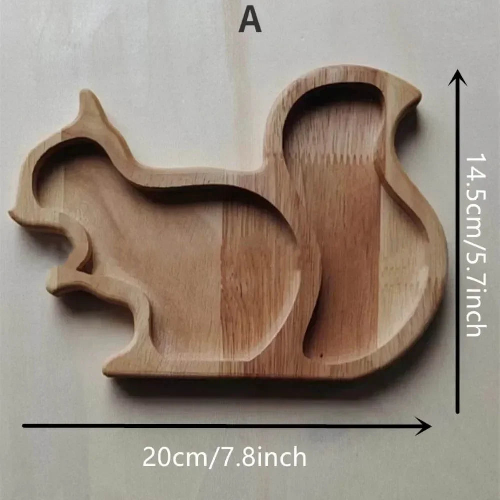 Squirrel Snack Tray Wooden Craft Double Dish Holder for Nuts Sunflower Seeds Peanuts Cherries Home Decor Edamame Bowl Pedestal