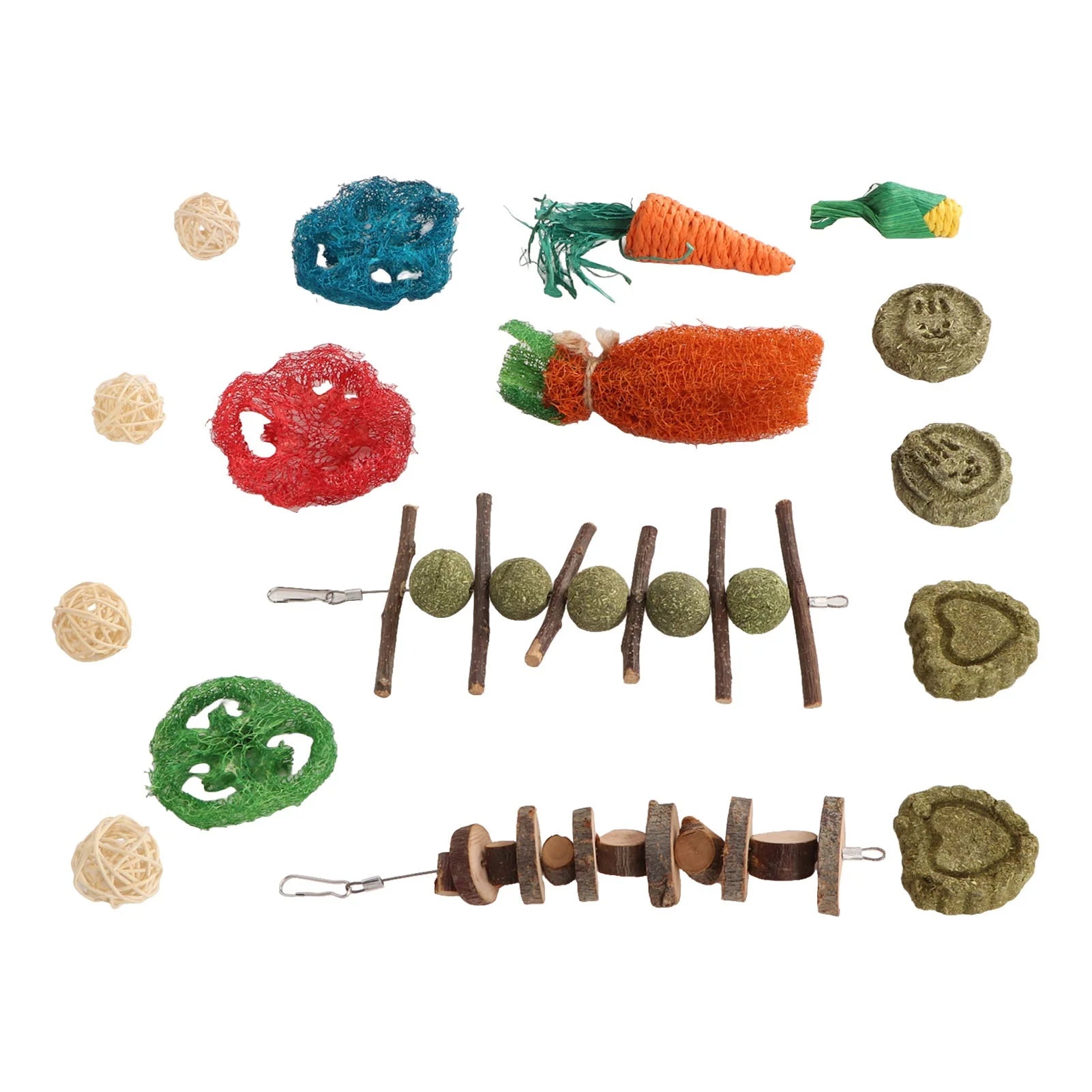 Rabbit Hanging Chew Toys Wood Grass Ball String Loofah Carrot Toys Small