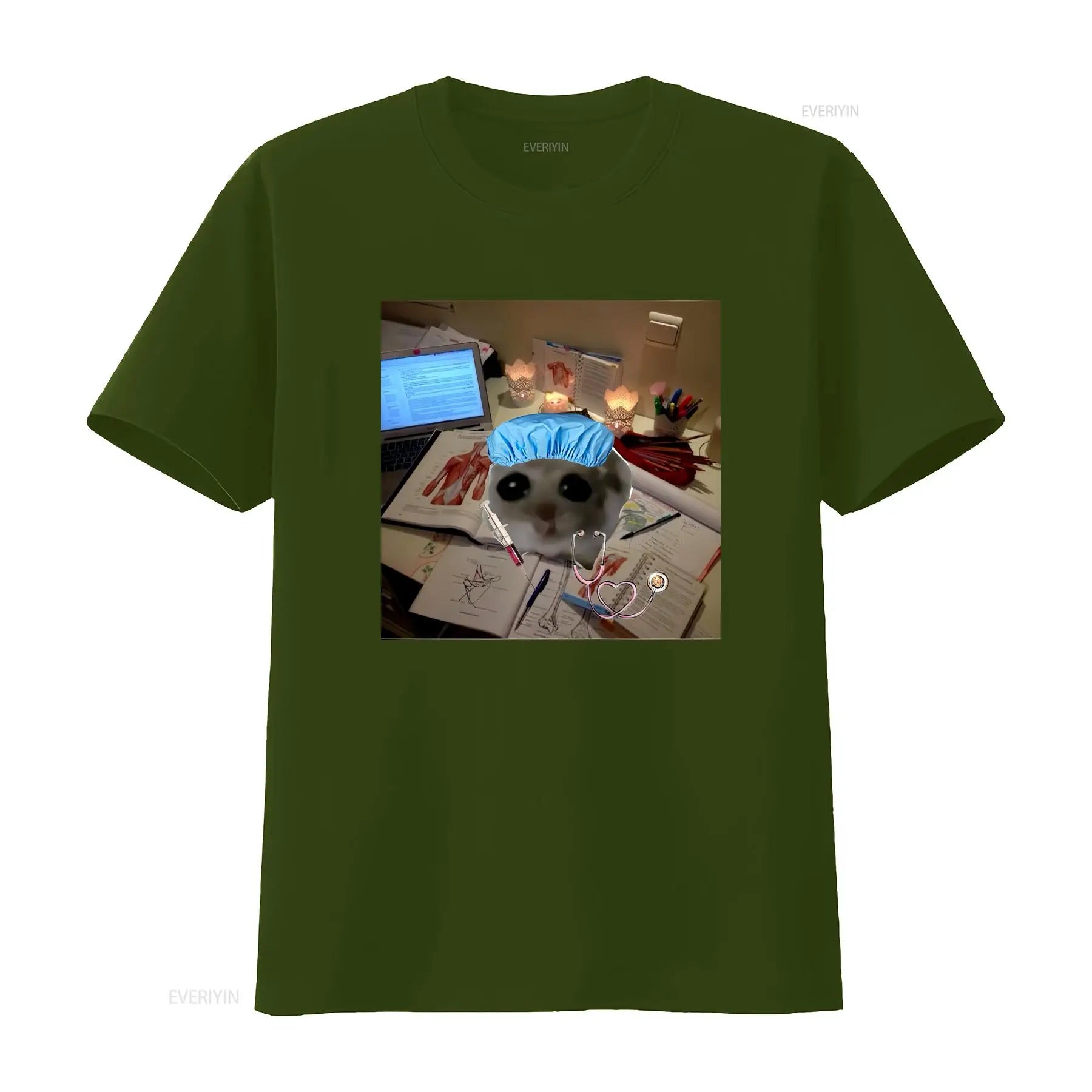 Sad Hamster Studying M or F Funny Cotton T Shirt Parody Fast Shipping vintage Washed fashion streetwear Unisex Soft homme