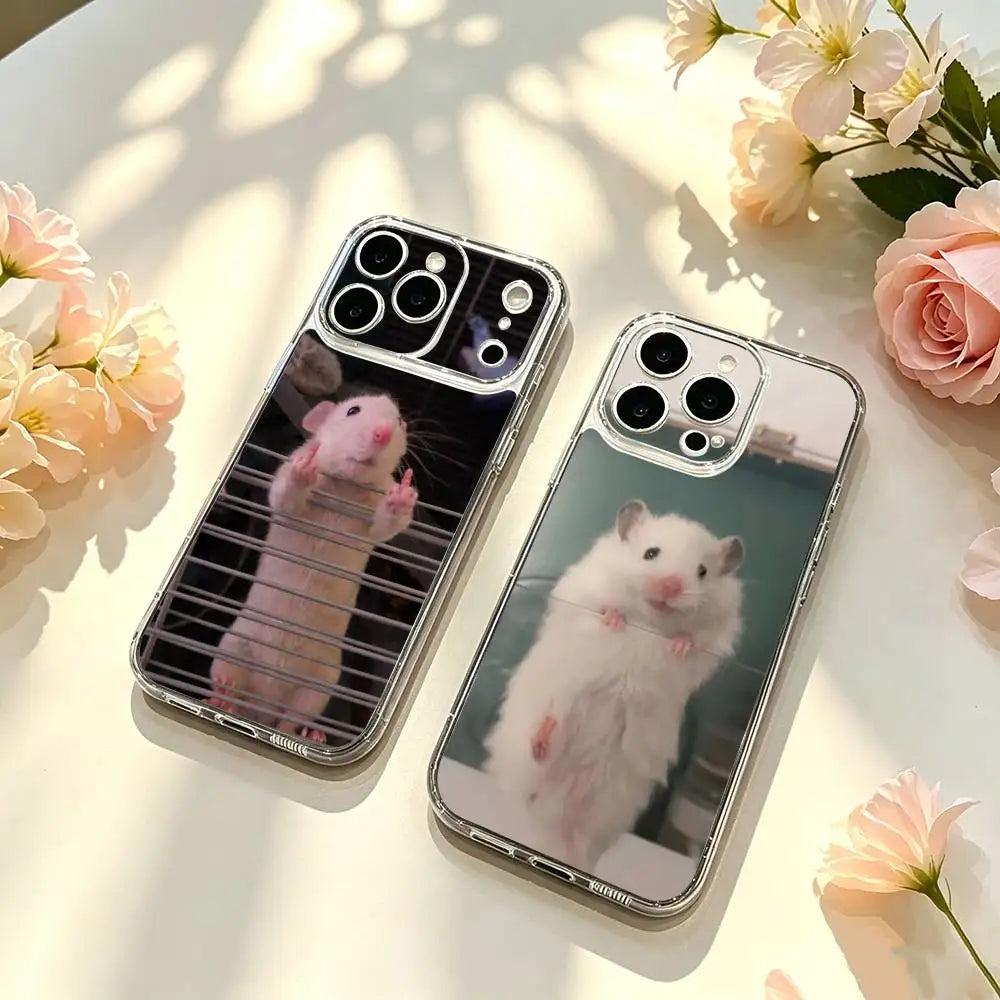 Cute Mouse Rat Hamster  Phone Case For iPhone 17 16 15 14 13 12 11 Mini Pro Max Plus Transparent Cover