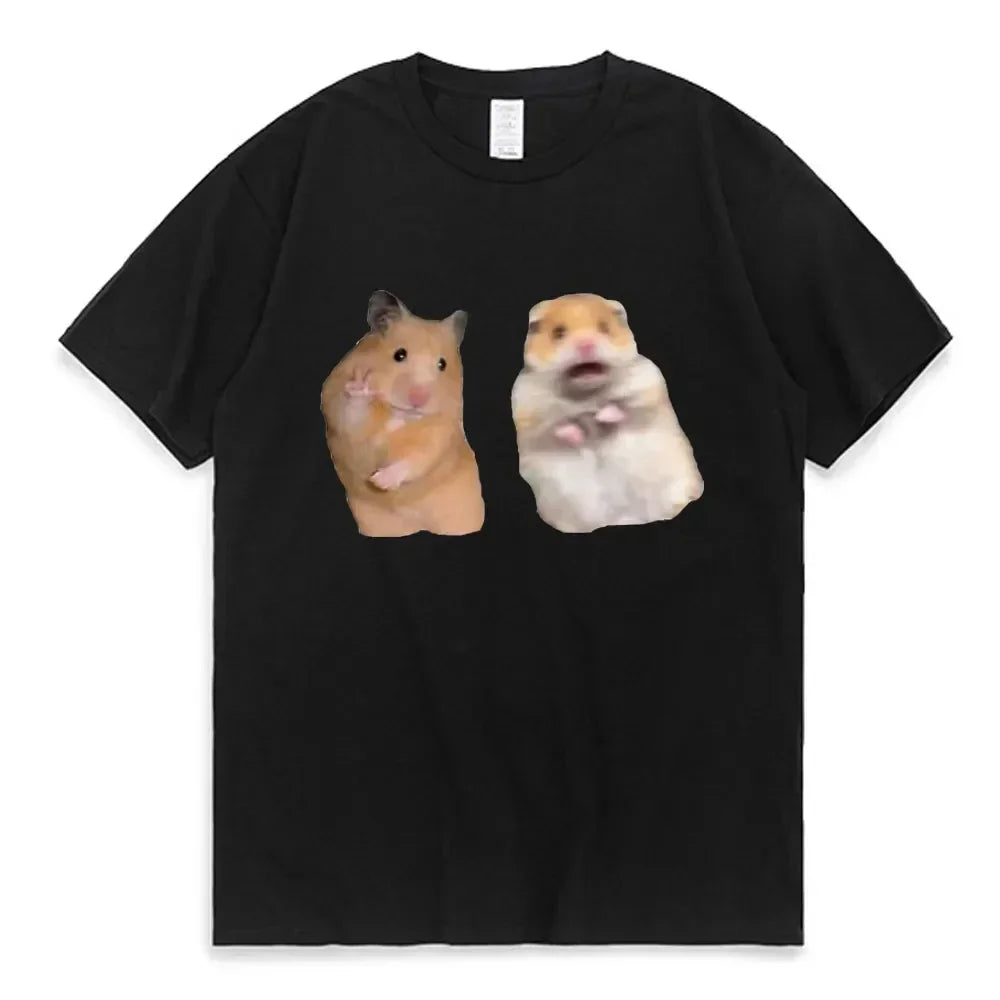Funny Peace Sign and Screaming Hamster T-Shirt Lovers Gift Rodent Cavy Tee Shirts Summer Short Sleeve TShirt Aesthetic Clothes