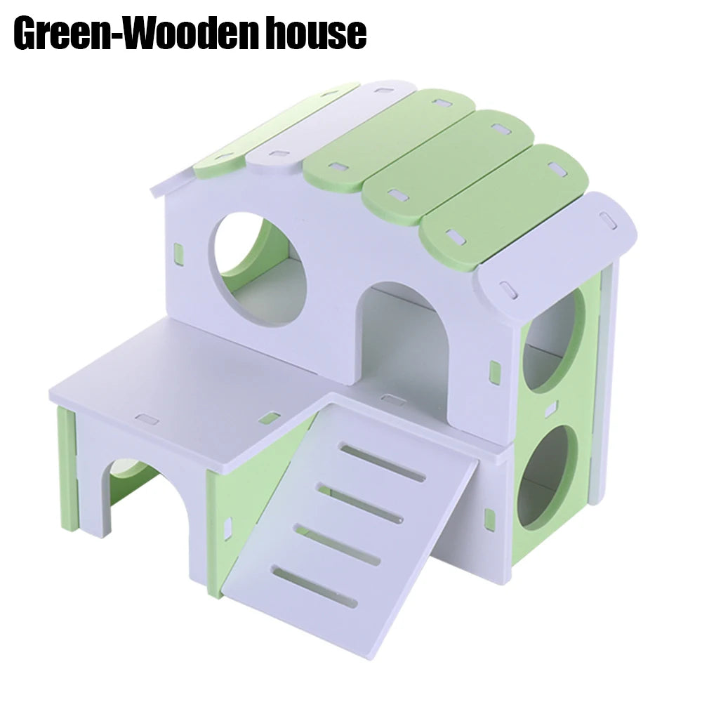 1 Pieces Hamster Toys Set Include Wooden Hamster House Rainbow Bridge Cozy