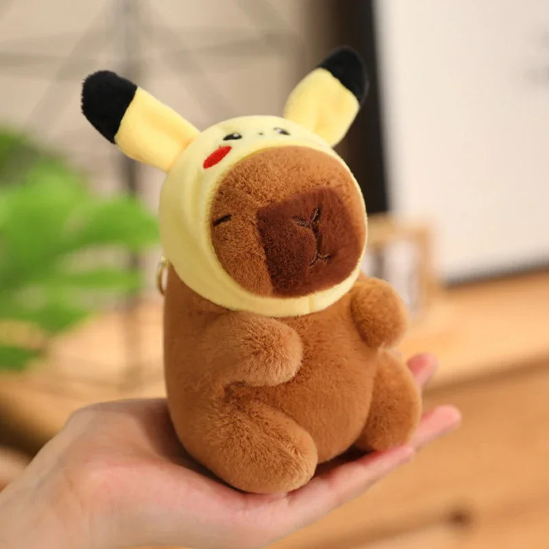 Cute Capybara Plush Toy with Hat Simulation Capybara Cosplay Crab Rabbit Cat Doll Small Size Stuffed Animals Bag Pendant Gift