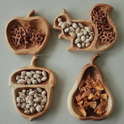 Squirrel Snack Tray Wooden Craft Double Dish Holder for Nuts Sunflower Seeds Peanuts Cherries Home Decor Edamame Bowl Pedestal