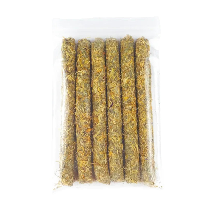 6PCS Hamsters Chew Sticks Rabbit Teeth Grinding Toys Mixed Natural Flower Chew Toys Treats For Rabbits Chinchilla Guinea Pig