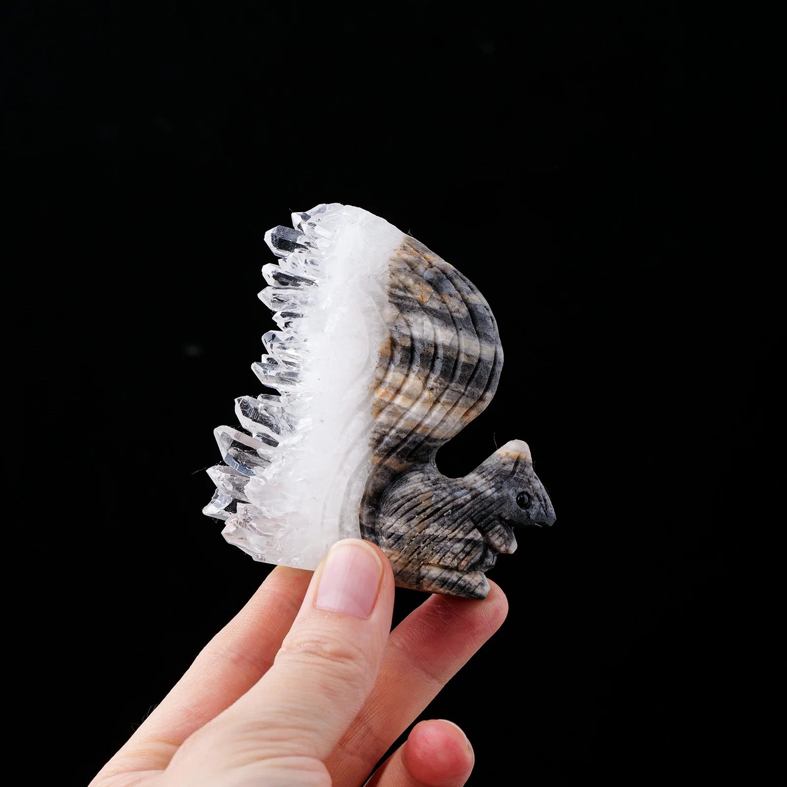 1pc Natural Healing Crystal Stone Clear Quartz Cluster Small Squirrel Animal Figurines Home Decoration Birthday Gift