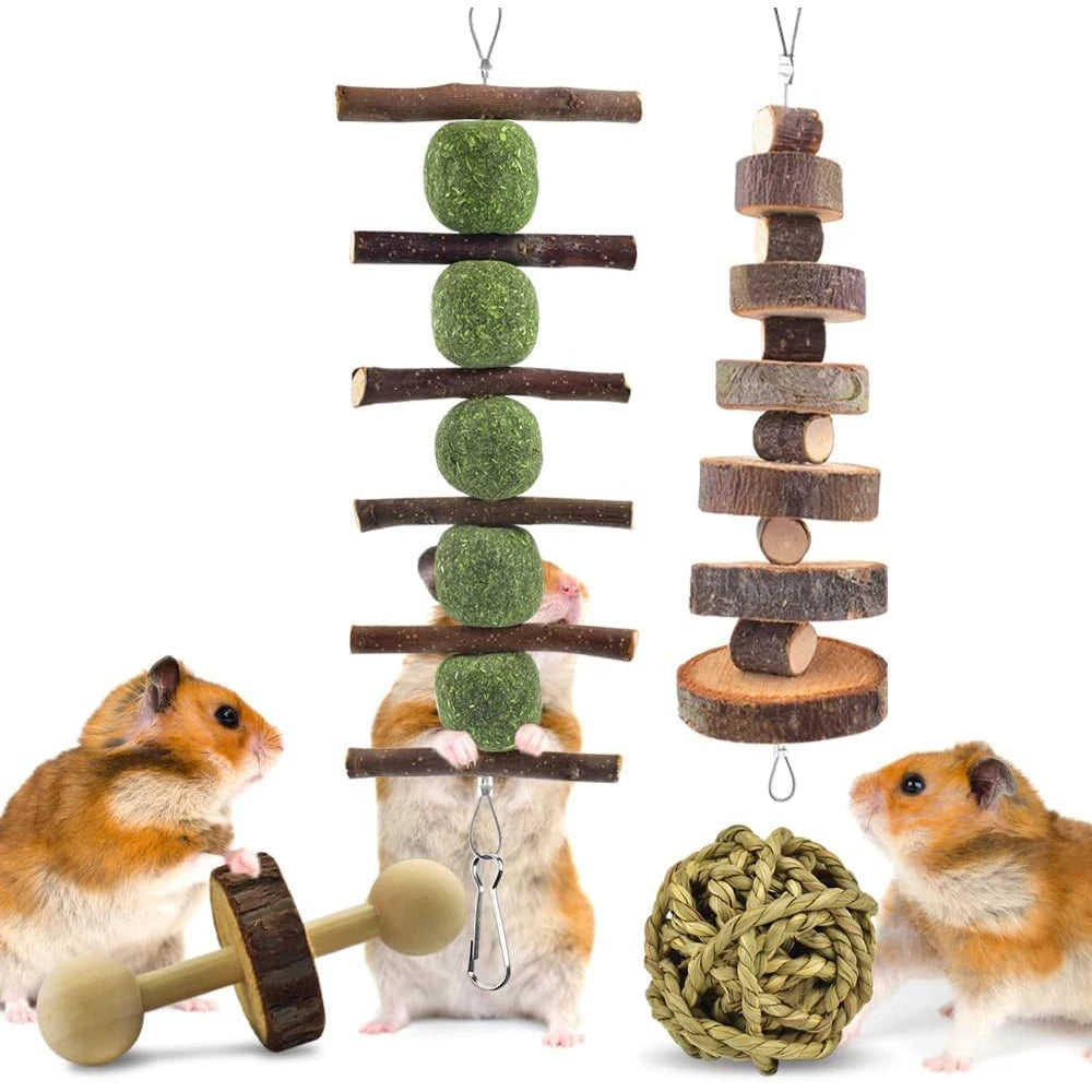 Cute Rabbit Roller Toys Natural Wooden Pine Dumbells Unicycle Bell Chew