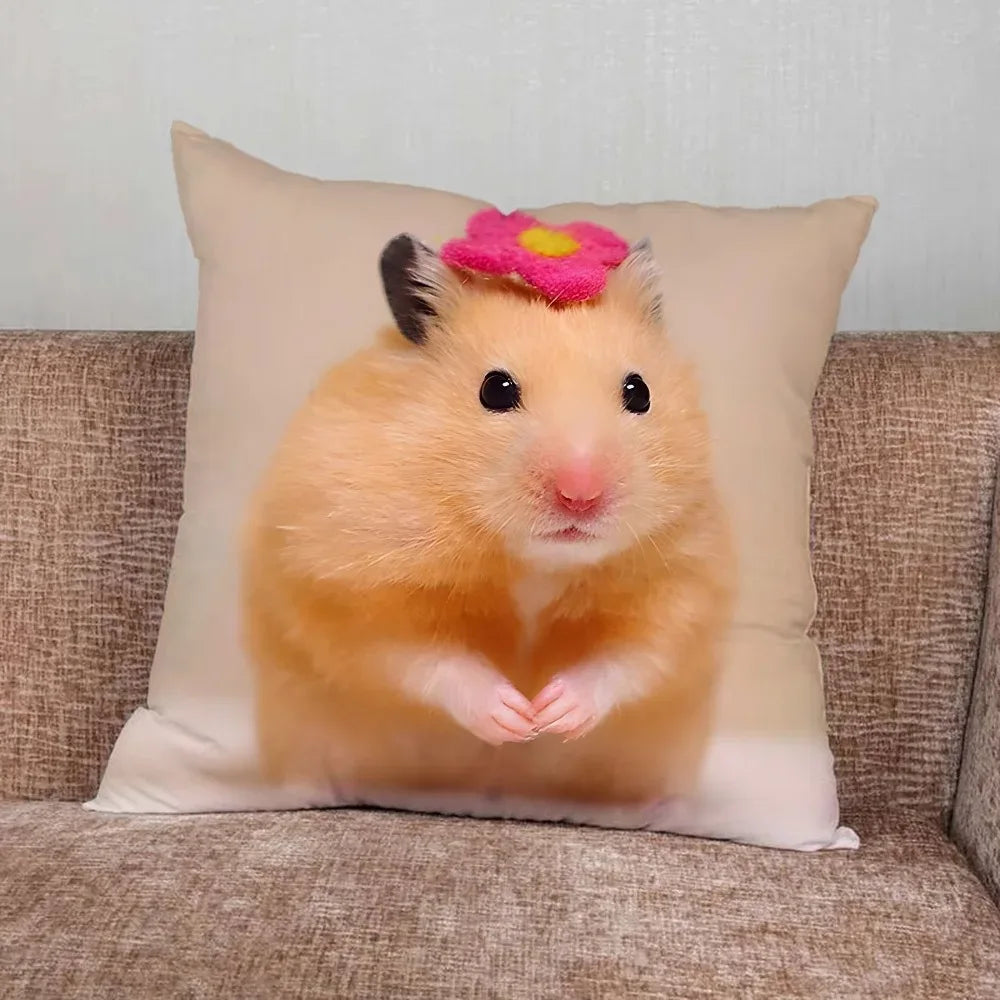 Home Decor Funny Sad Hamster Emoticon Pillowcase Suitable for Bedroom Car Office Living Room Sofa Cushion Cover