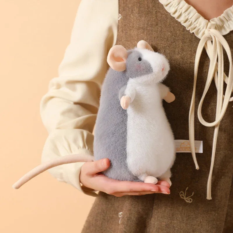 Cute Mouse Plush Toy Soft Furry Grey Pet Fancy Rat Stuffed Animal Doll Kawaii Mouse Plushie Bag Charm Home Decor Birthday Gift