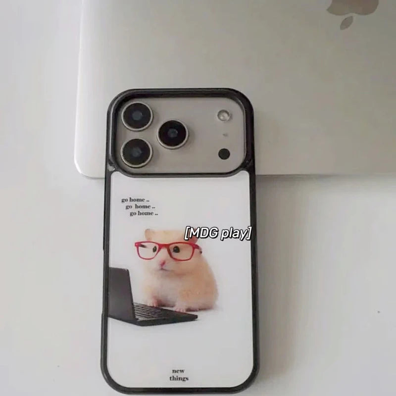 Korean Ins Cute Working Hamster Phone Case For iPhone 17 Air 16 15 14 13 12 11 Pro Max 16 Pro 8 7 Plus XR XS X Anti-Drop Cover