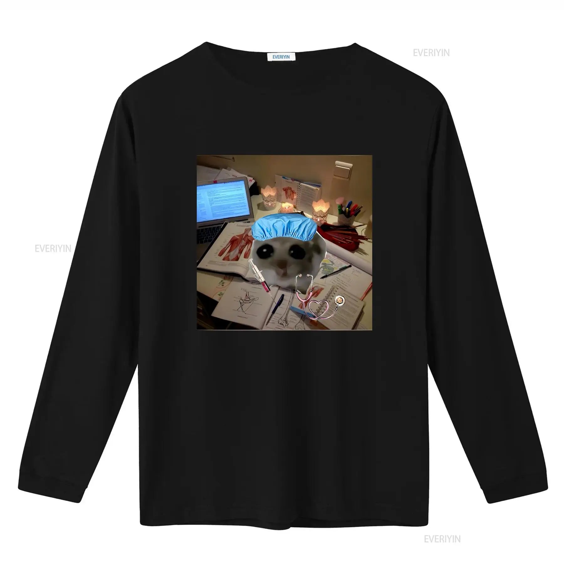 Sad Hamster Studying M or F Funny Cotton T Shirt Parody Fast Shipping vintage Washed fashion streetwear Unisex Soft homme