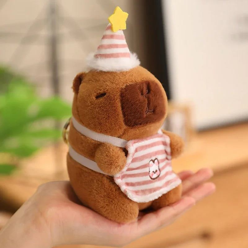 Cute Capybara Plush Toy with Hat Simulation Capybara Cosplay Crab Rabbit Cat Doll Small Size Stuffed Animals Bag Pendant Gift