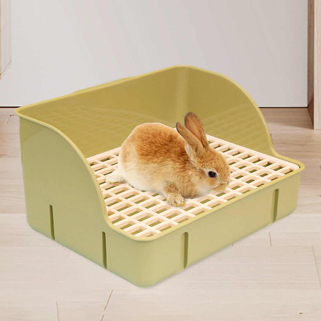 Rabbit Corner Litter Box with Splash Guard for rabbits, chinchillas, and rats from Burrowly small pet supplies.
