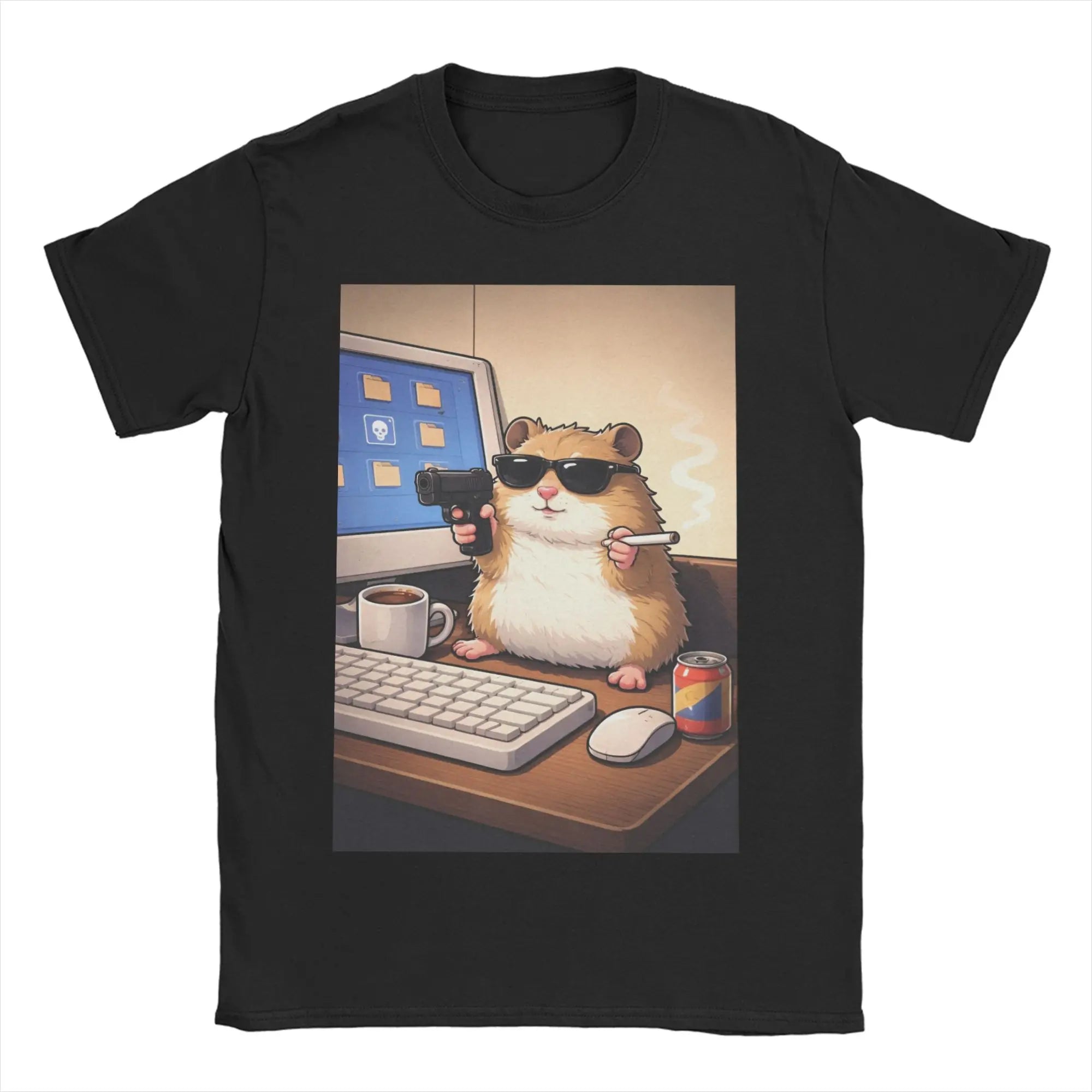Hamster Meme Calling for Men Women T Shirts  Hipster Tee Shirt Short Sleeve Round Collar T-Shirt Cotton Birthday Present Tops