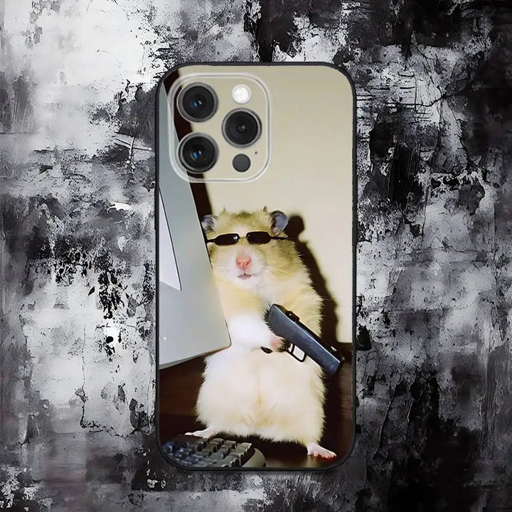 Cute Gym Hamster Phone Case For iPhone 16,15,14,13,12,11,Pro,Max,Plus,X,XS,SE,E,Mini,Soft Silicone Black Case