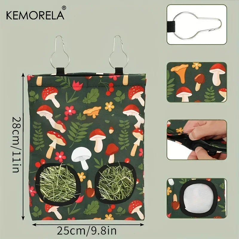 Kemorela 1/2pcs Rabbit Hay Feeder Bag with 2 Holes Guinea Pig Hanging Hay